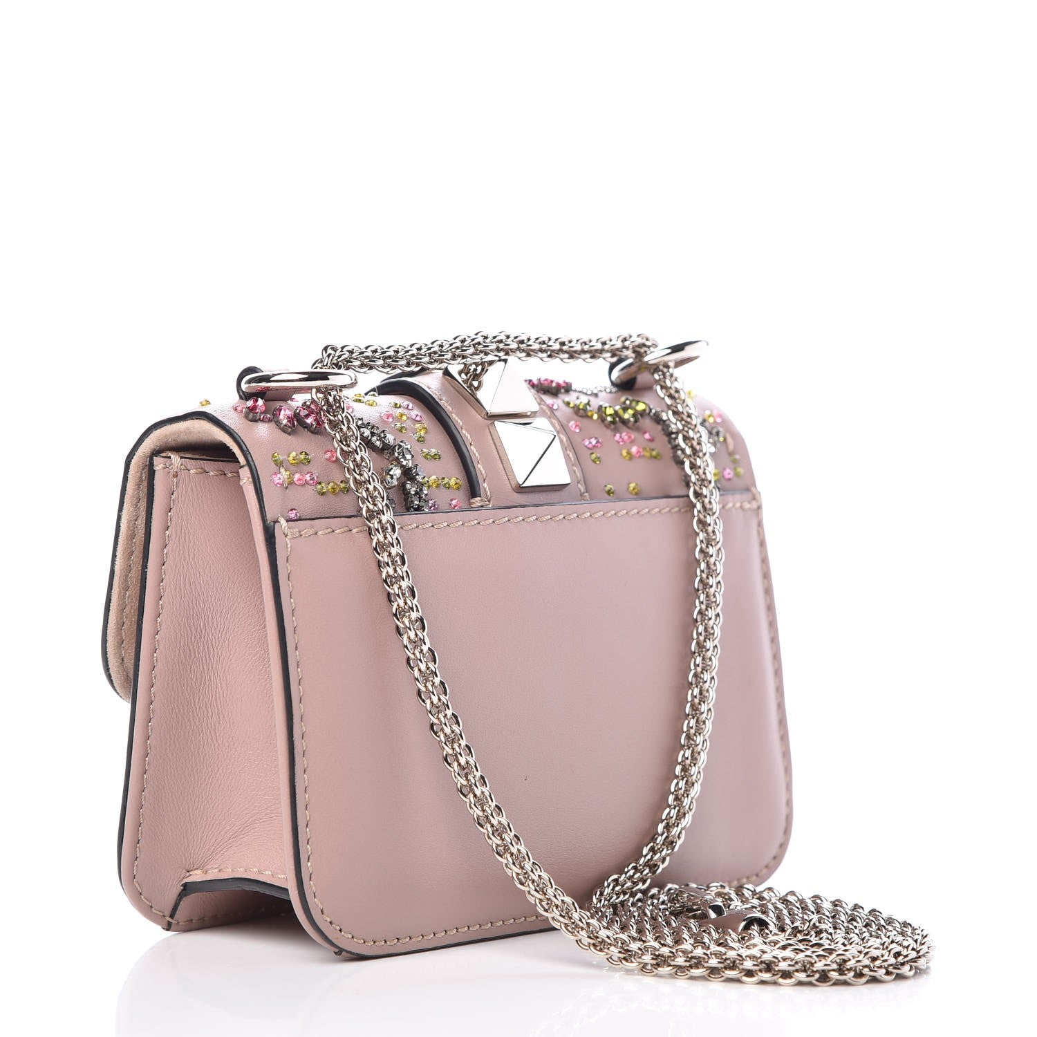 Valentino Garavani Vitello Beaded Small Glam Lock Rockstud Flap Poudre 4 of 9