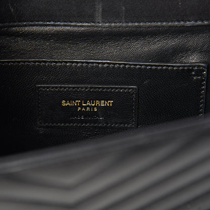 Saint Laurent Lambskin Matelasse Chevron Medium Monogram Satchel Black 5 of 10