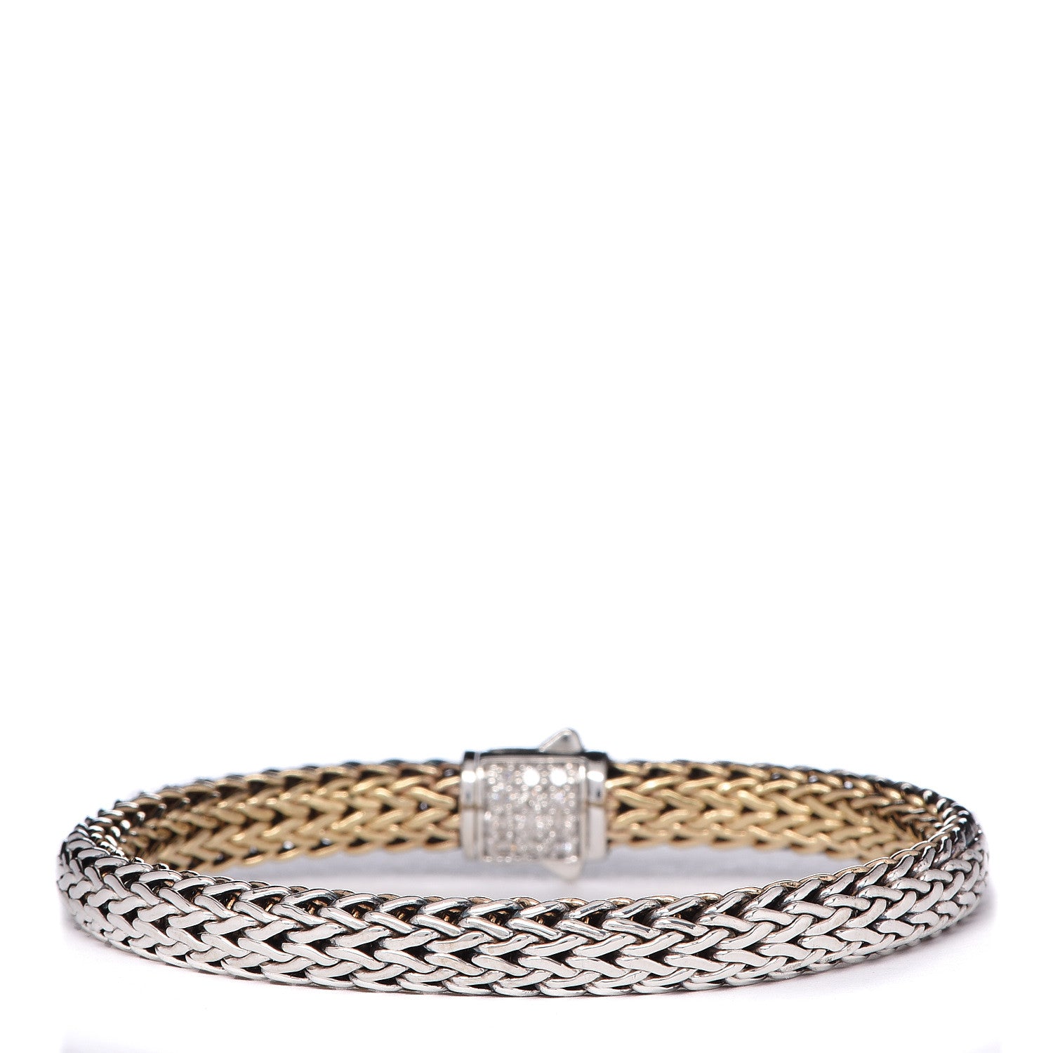 John Hardy Sterling Silver 18K Yellow Gold Diamond Classic Chain Reversible Bracelet 6 of 7