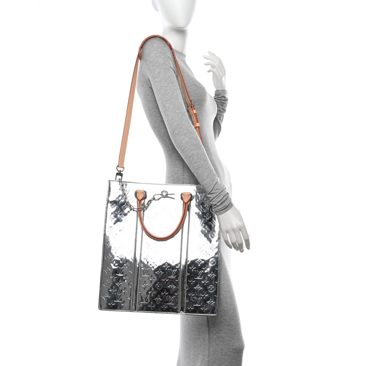 Monogram Mirror Sac Plat NM Silver