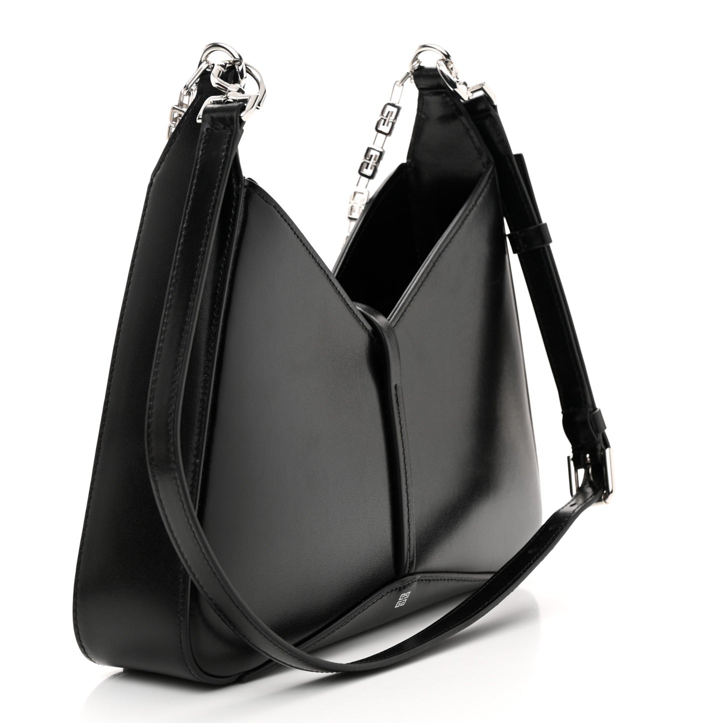 Box Calfskin Small Zipped Cut Out Shoulder Bag Black