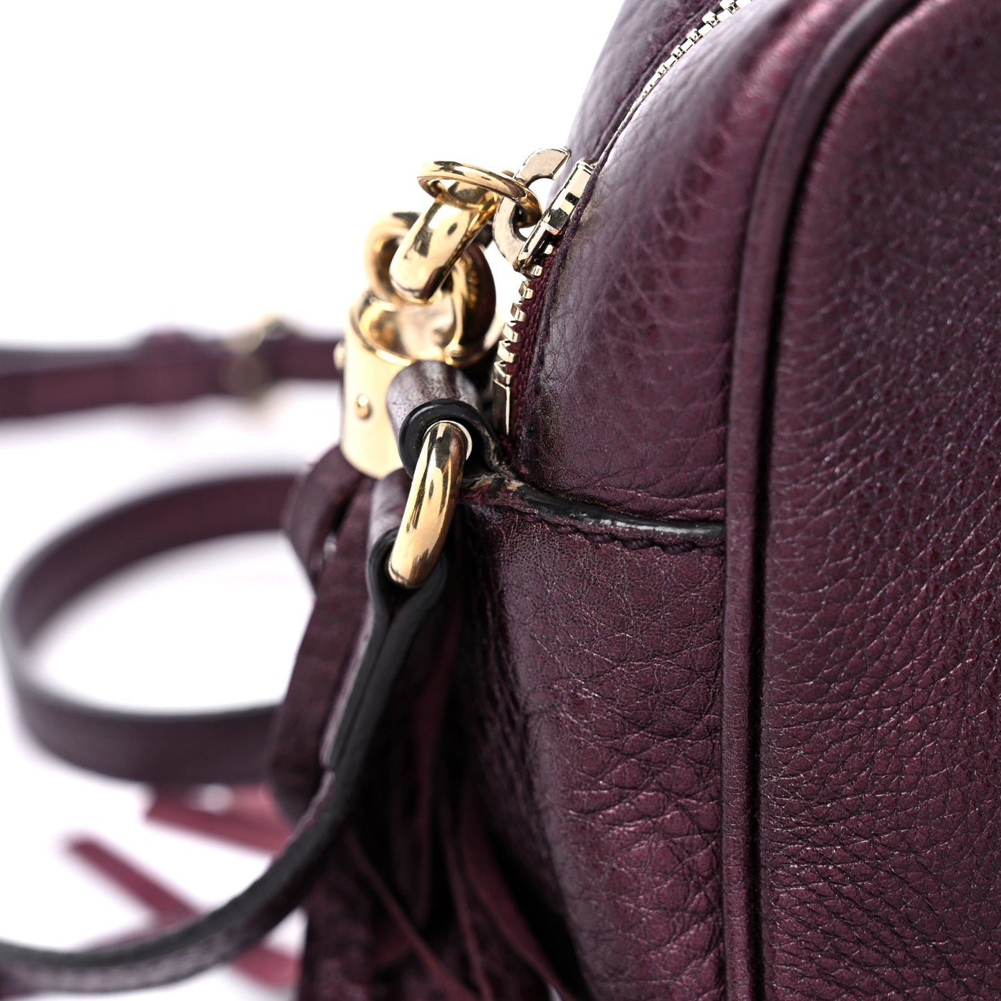 Metallic Pebbled Calfskin Small Soho Disco Bag Burgundy