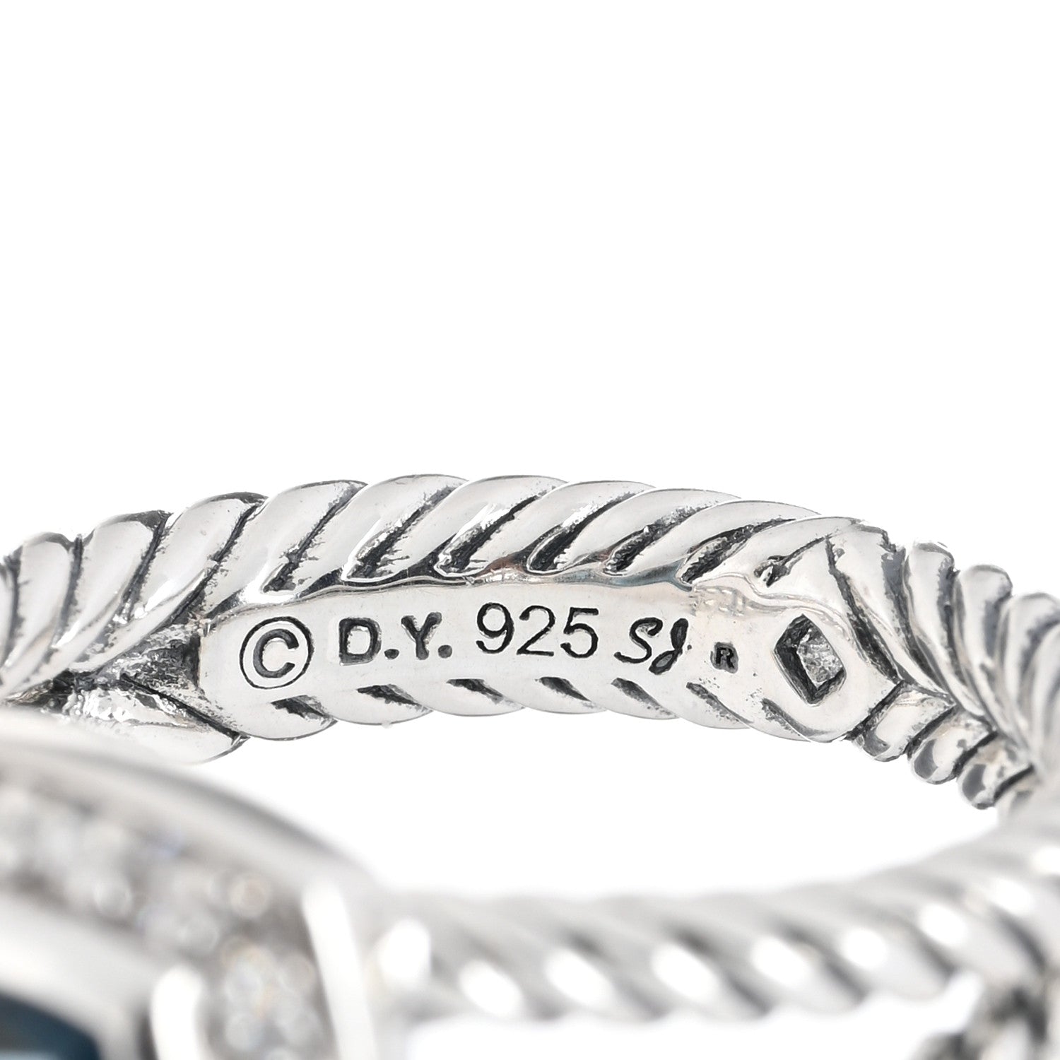 David Yurman Sterling Silver Diamond Hampton Blue Topaz 7mm Petite Albion Ring 52 6 4 of 4