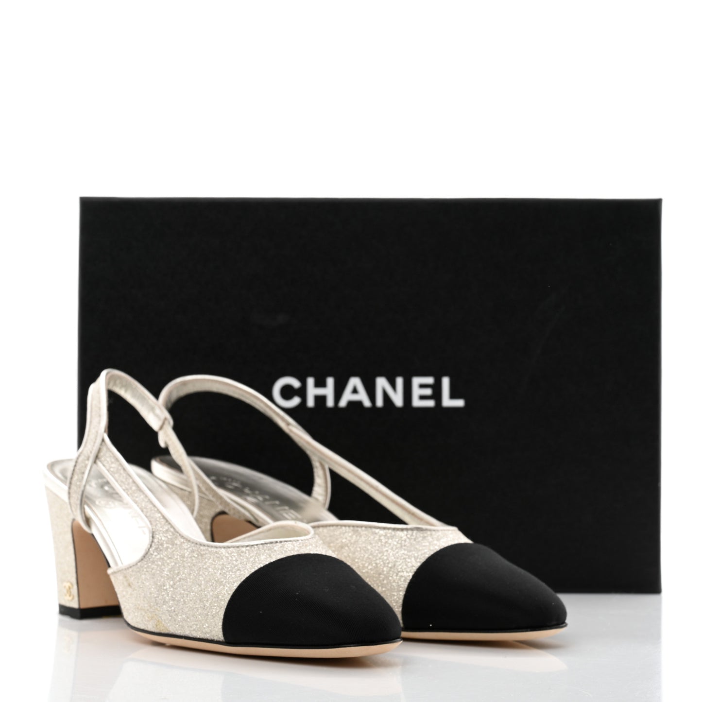 Glitter Grosgrain Cap Toe CC Slingback Pumps 39 Gold Black