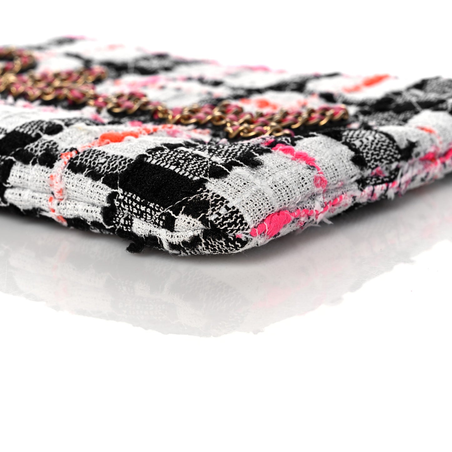 Tweed Calfskin Signe Pouch Black Pink Orange