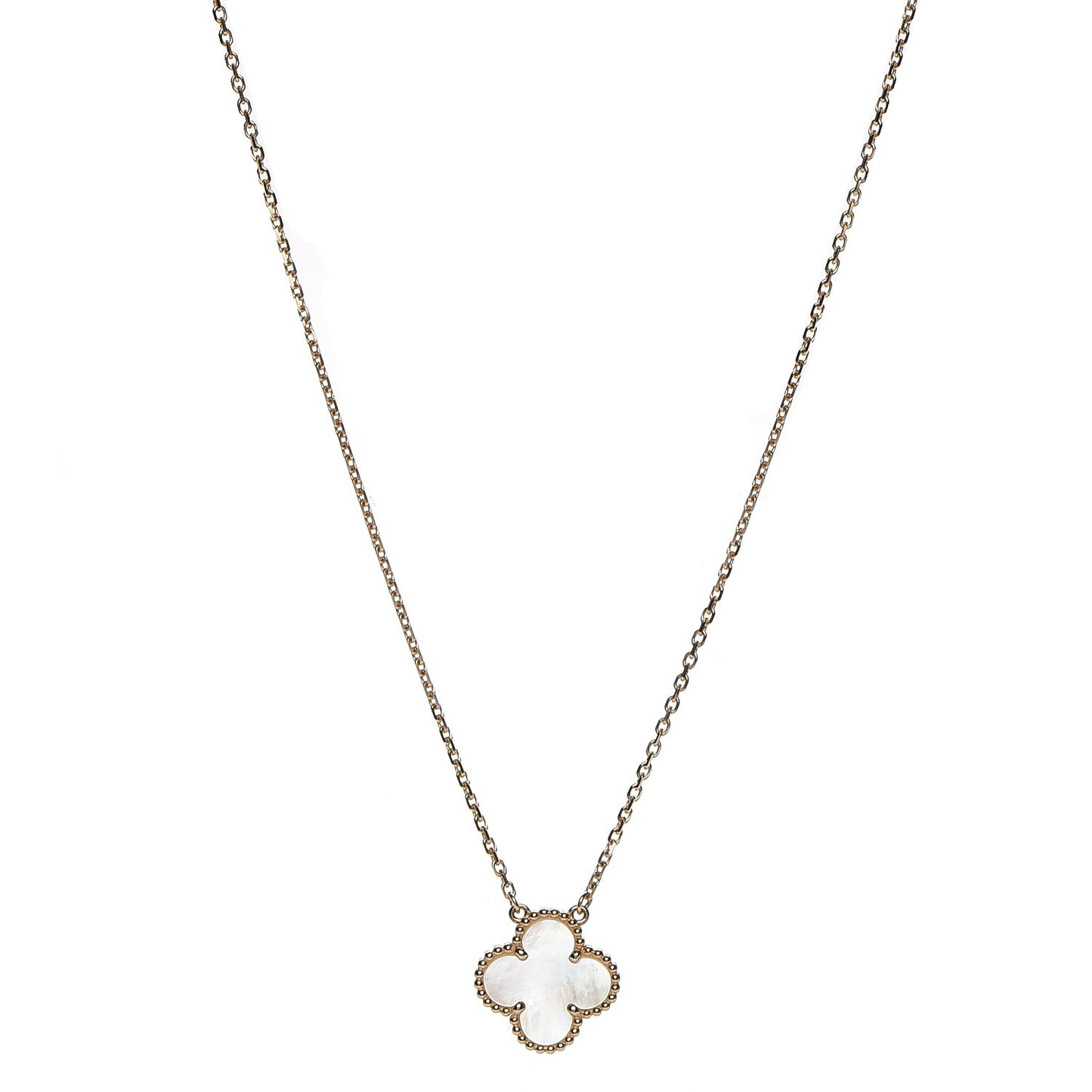 18K Yellow Gold Mother of Pearl Vintage Alhambra Pendant Necklace