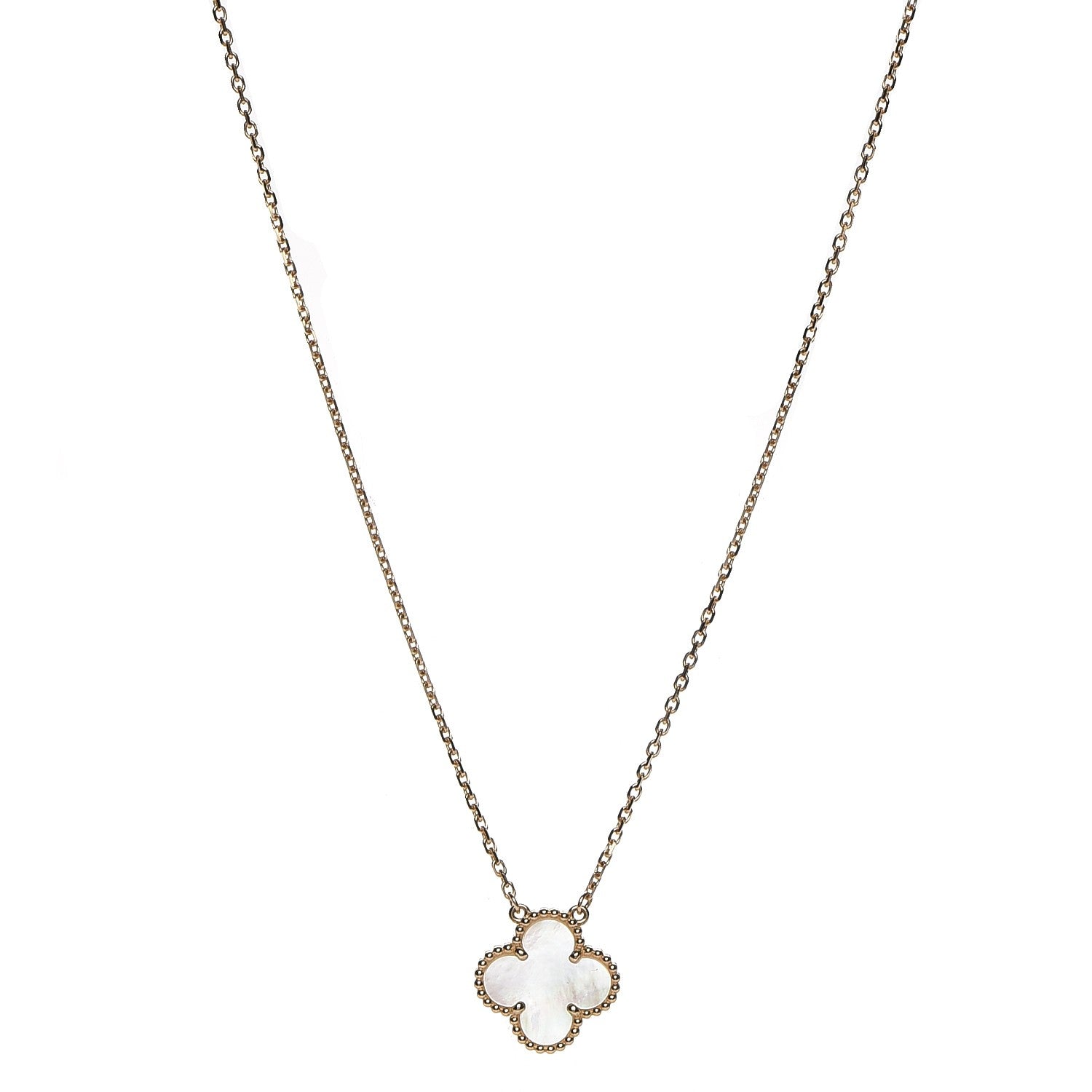 Van Cleef & Arpels 18K Yellow Gold Mother of Pearl Vintage Alhambra Pendant Necklace 1 of 8
