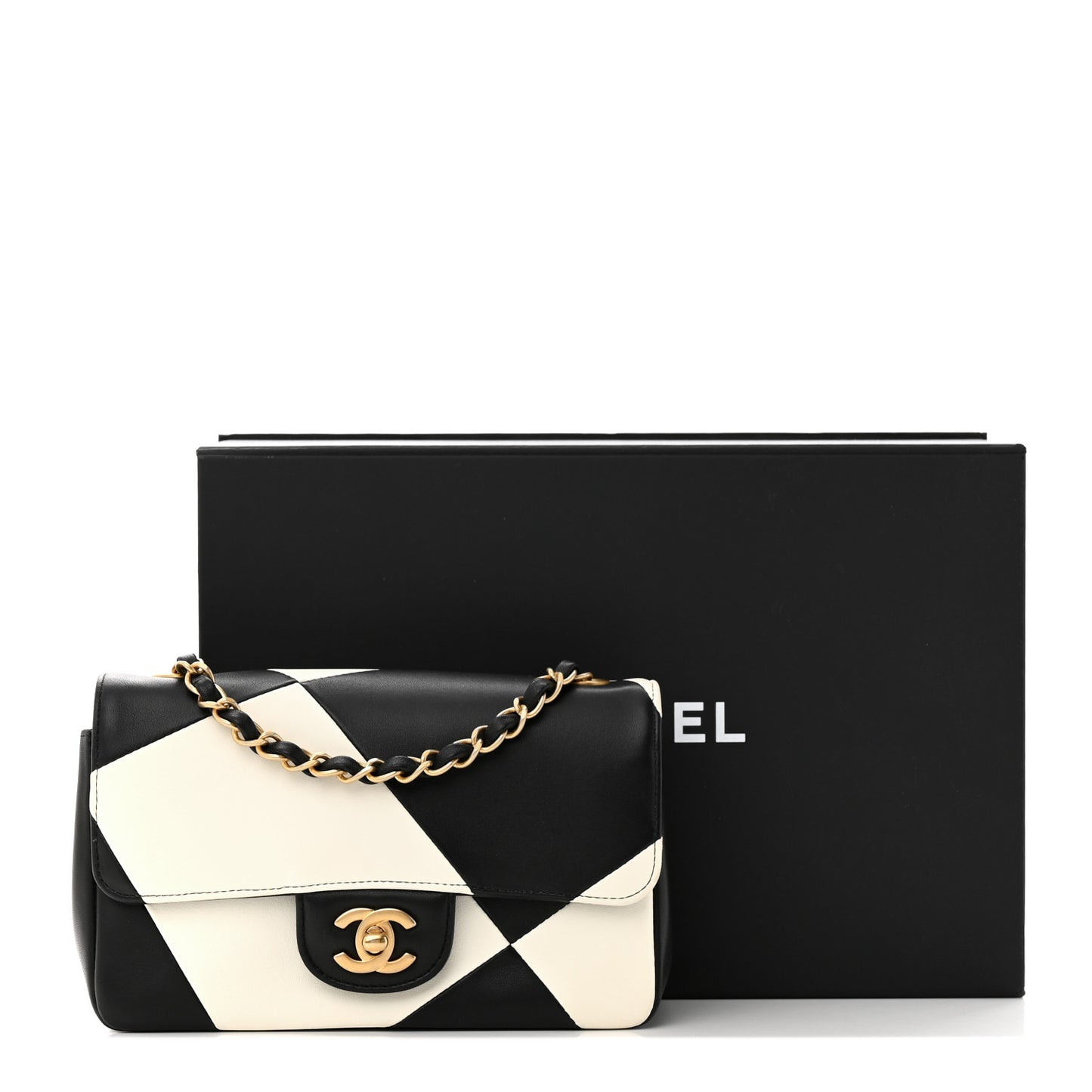Lambskin Geometric Patchwork Mini Flap Black White