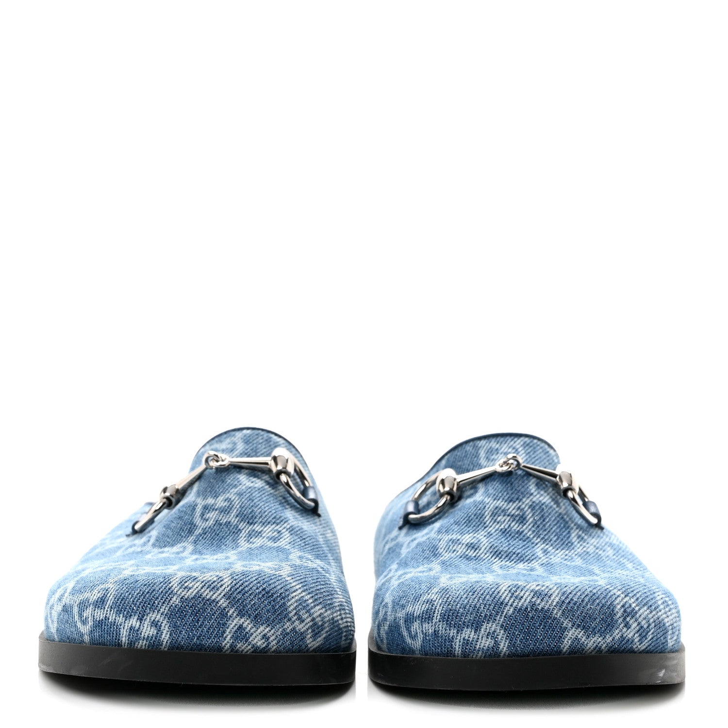 Gucci New Denim GG Monogram Granada Kid Womens Horsebit Mules 35 Blue 3 of 9