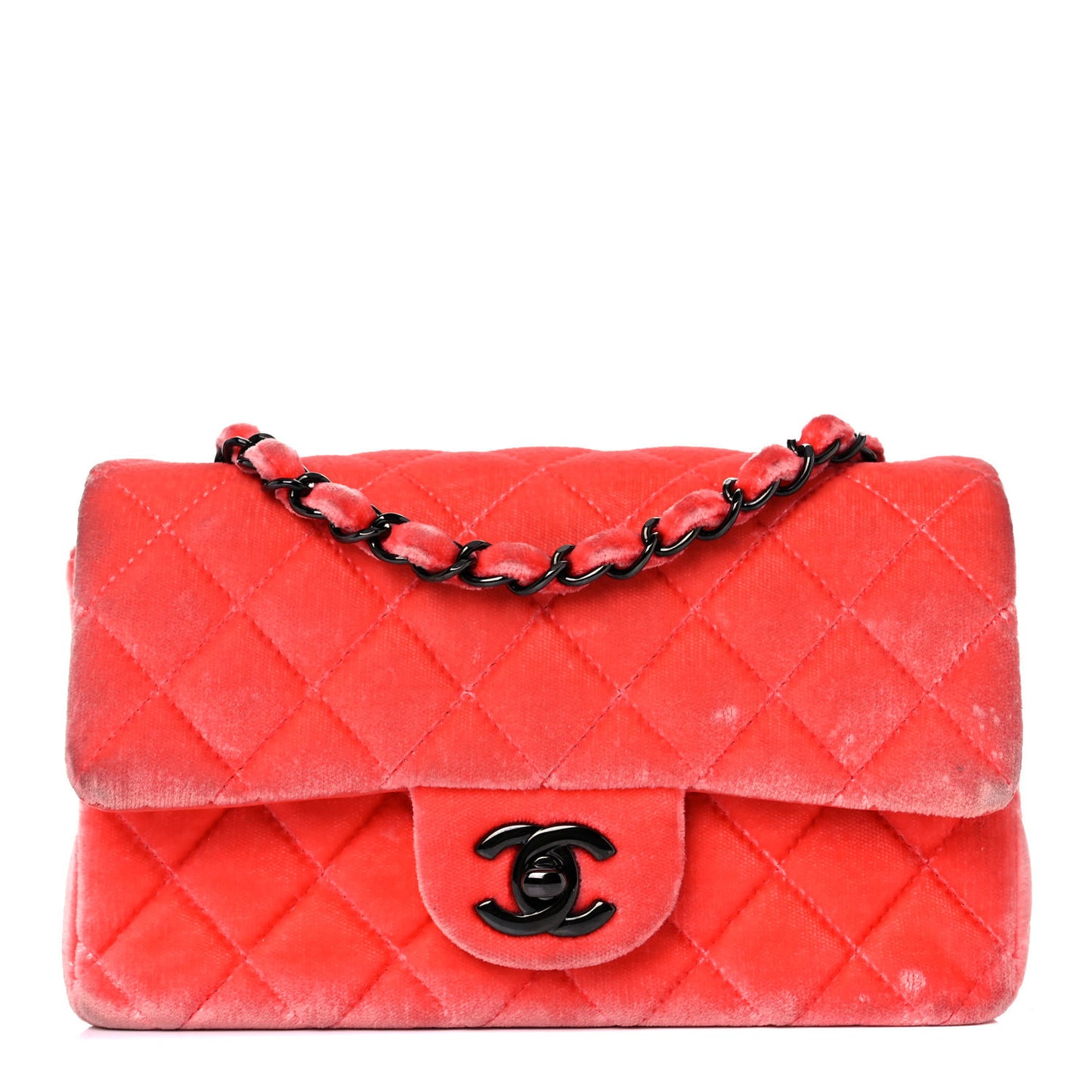 Velvet Quilted Mini Rectangular Flap Coral