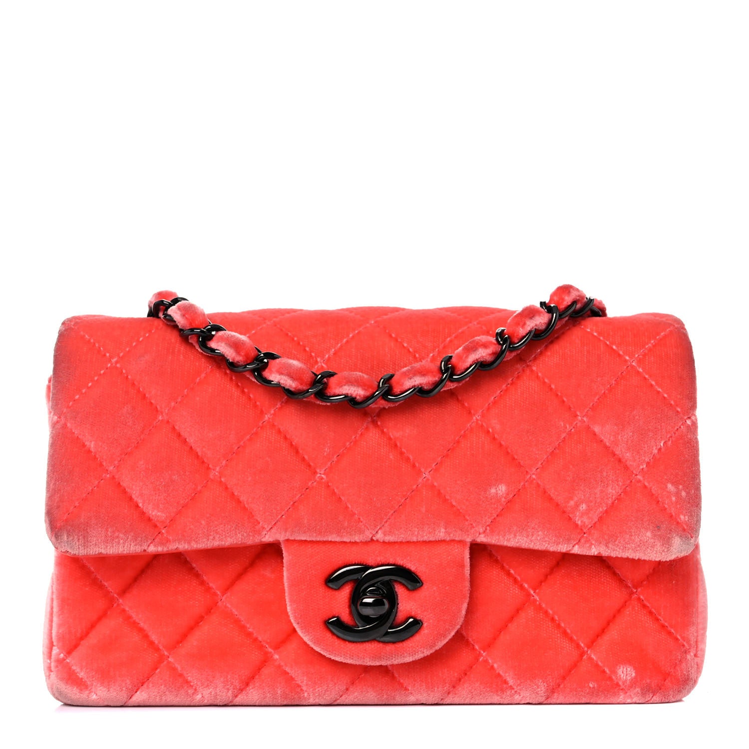 Chanel Velvet Quilted Mini Rectangular Flap Coral 1 of 26