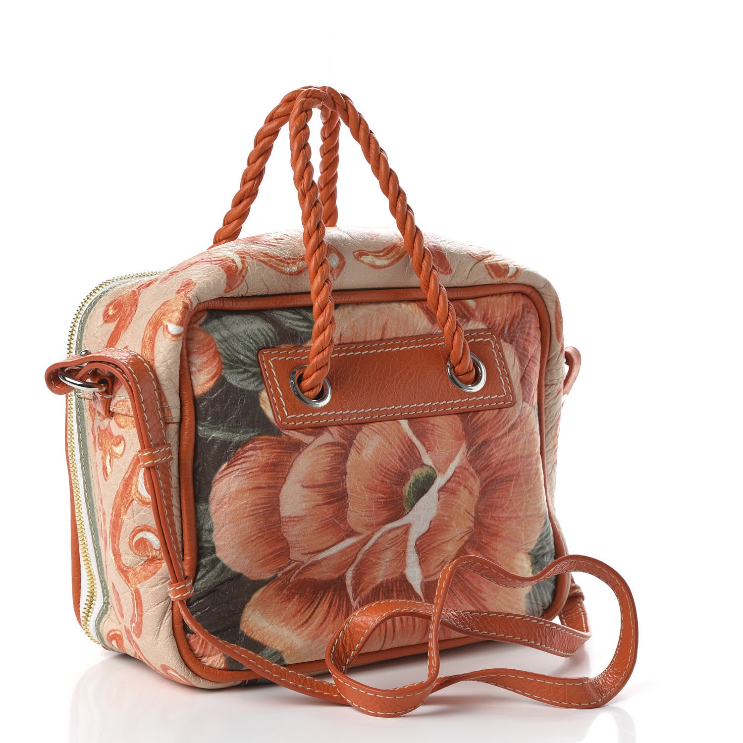 Balenciaga Agneau Floral Print Small Blanket Square Tote Orange 3 of 10