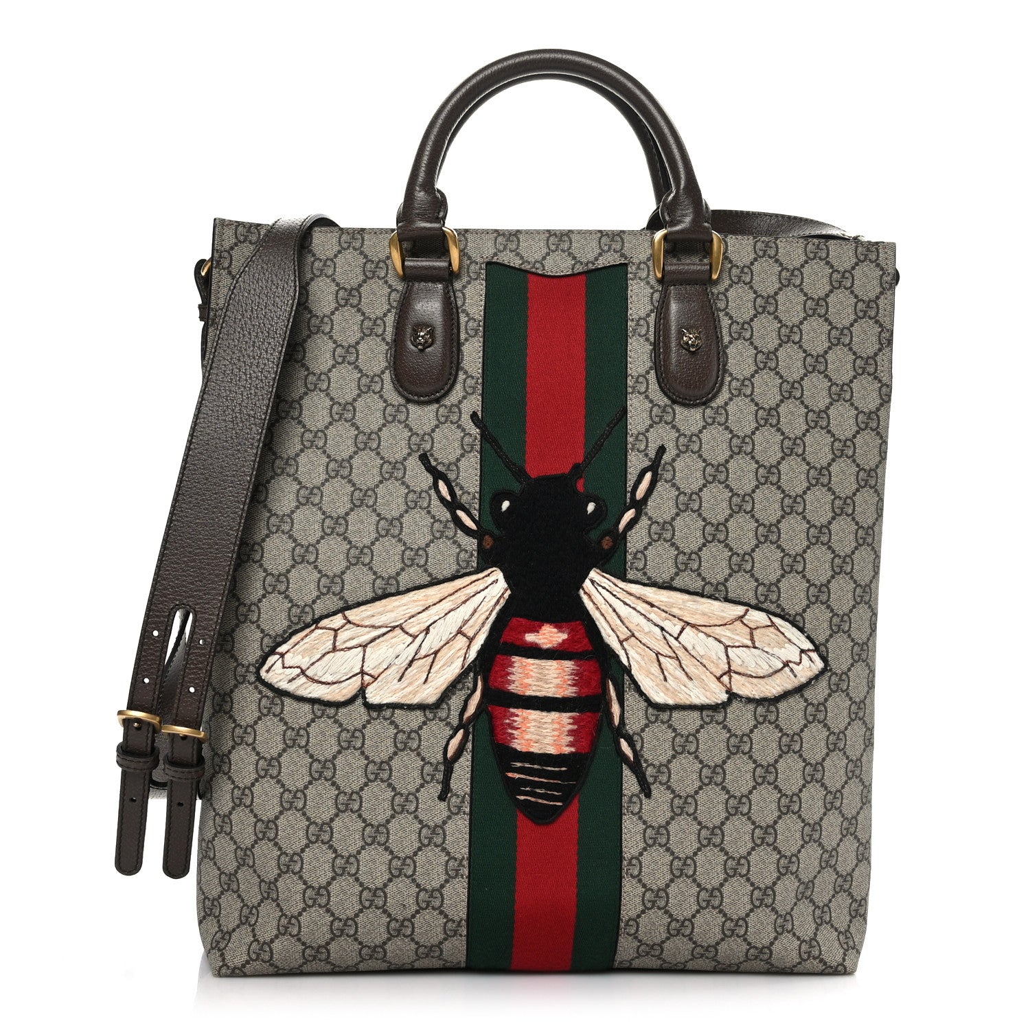 Gucci GG Supreme Monogram Web Animalier Bee Vertical Tote Brown 1 of 9