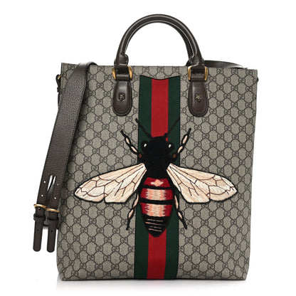 Gucci GG Supreme Monogram Web Animalier Bee Vertical Tote Brown 1 of 9
