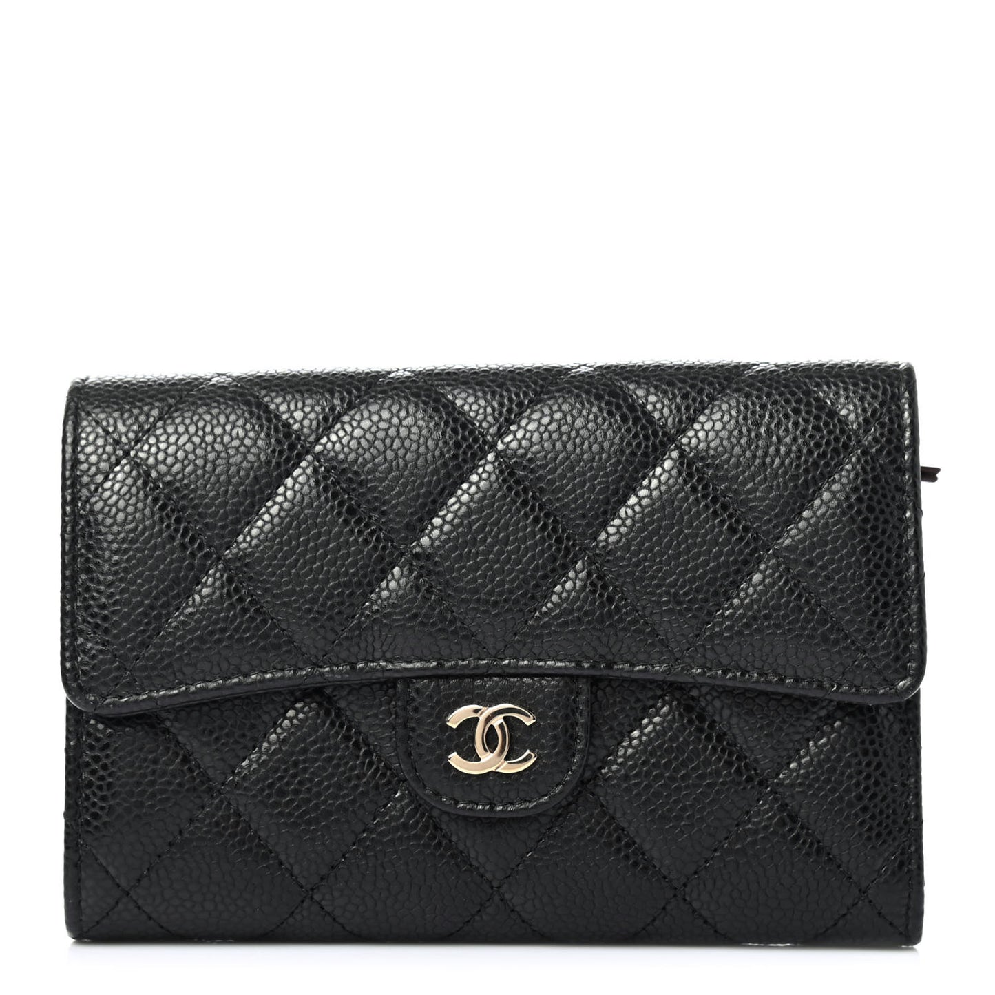 Caviar Quilted Small Flap Wallet Black