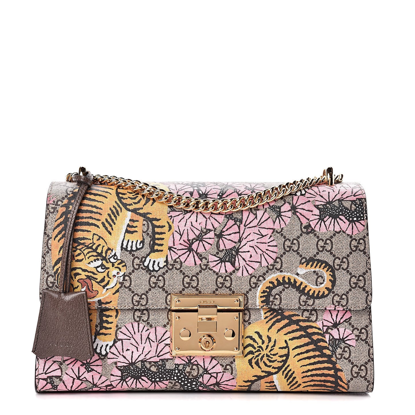 GG Supreme Monogram Bengal Medium Padlock Shoulder Bag Beige Pink