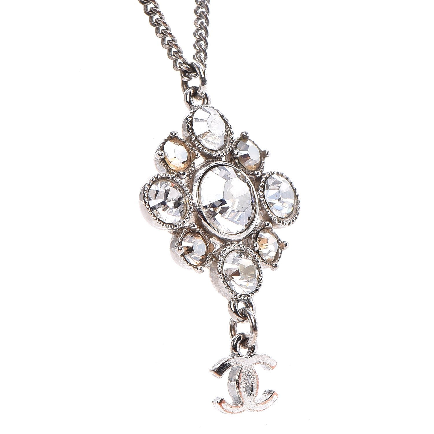 Chanel Crystal CC Necklace Silver 4 of 6