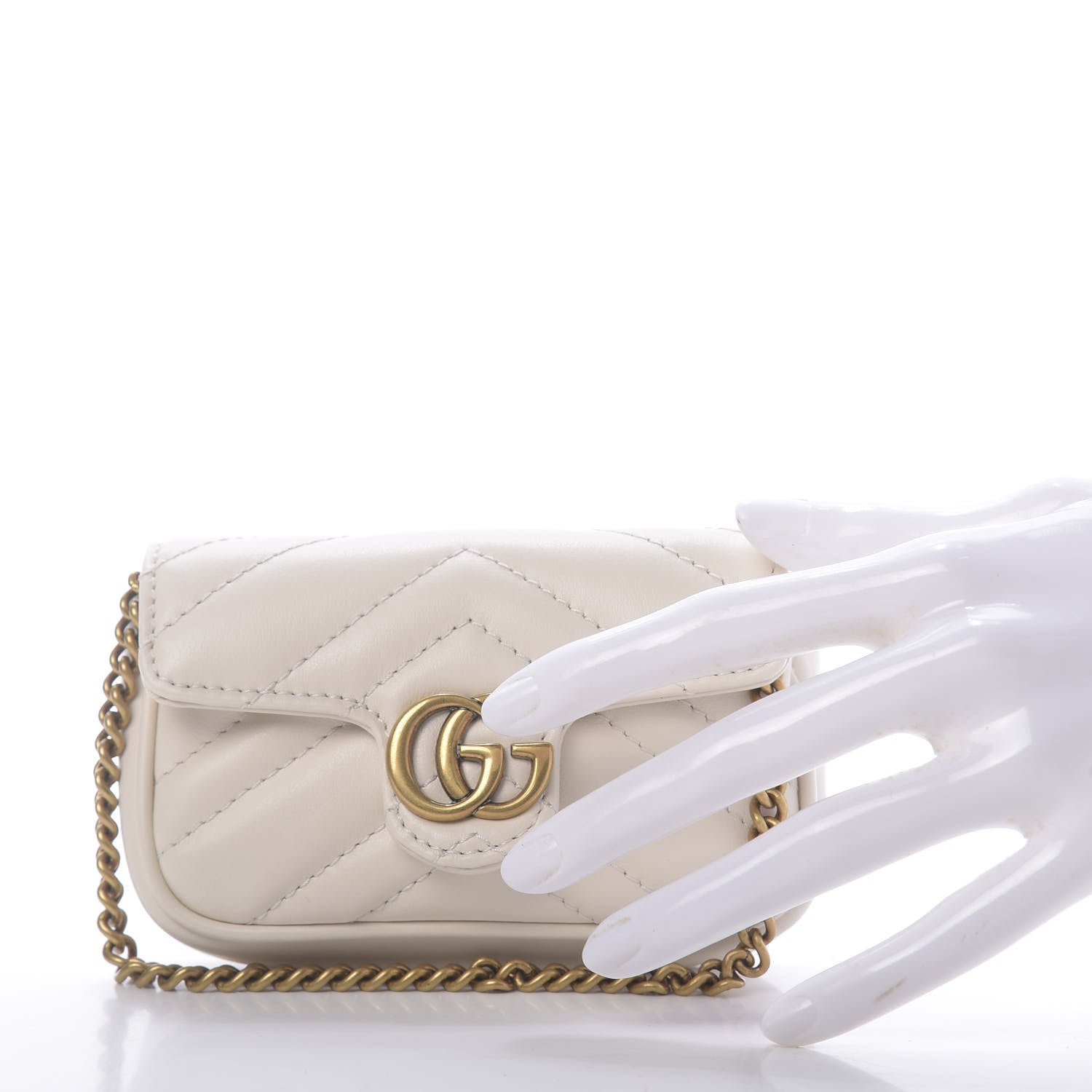 Gucci Calfskin Matelasse Heart GG Marmont 2.0 Coin Purse On A Chain Mystic White 2 of 10