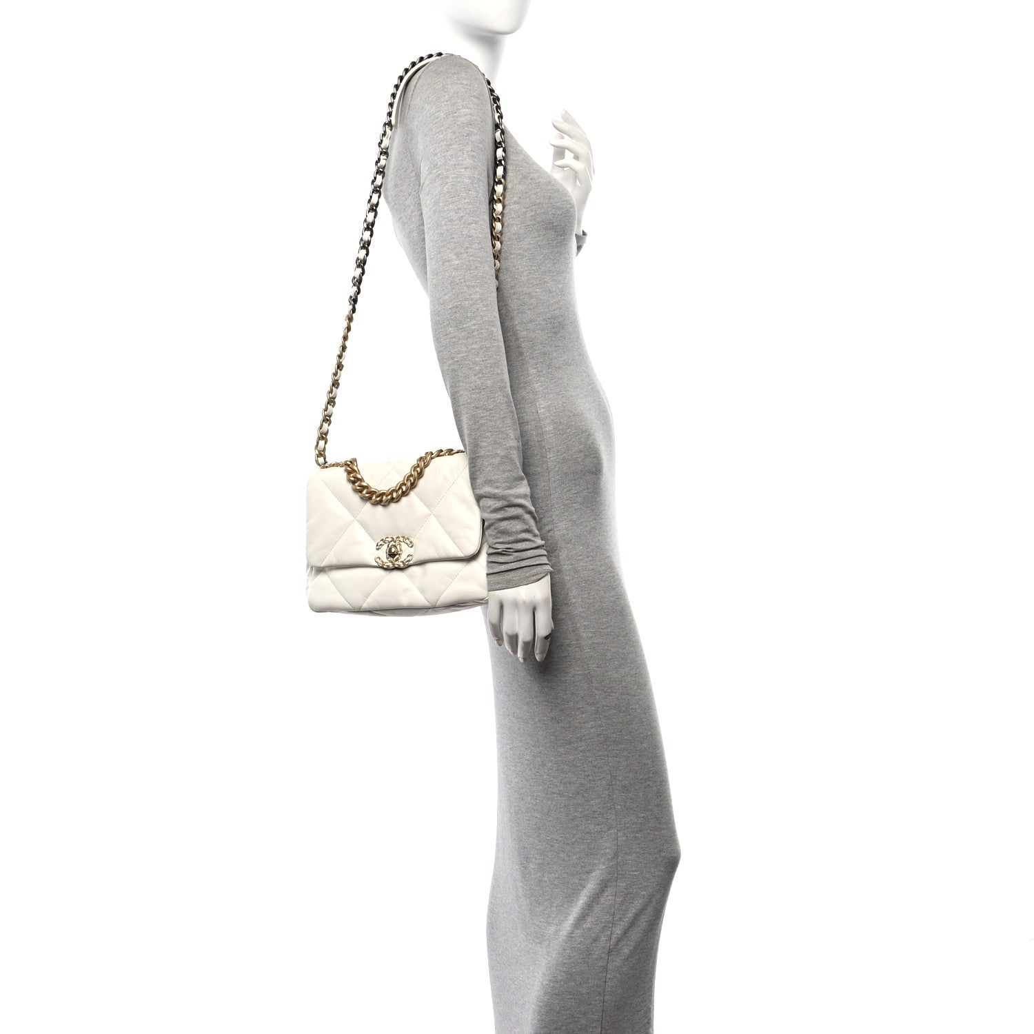 Chanel Shiny Crumpled Calfskin Quilted Medium Chanel 19 Flap White 2 of 11