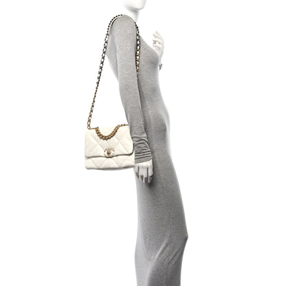 Chanel Shiny Crumpled Calfskin Quilted Medium Chanel 19 Flap White 2 of 11
