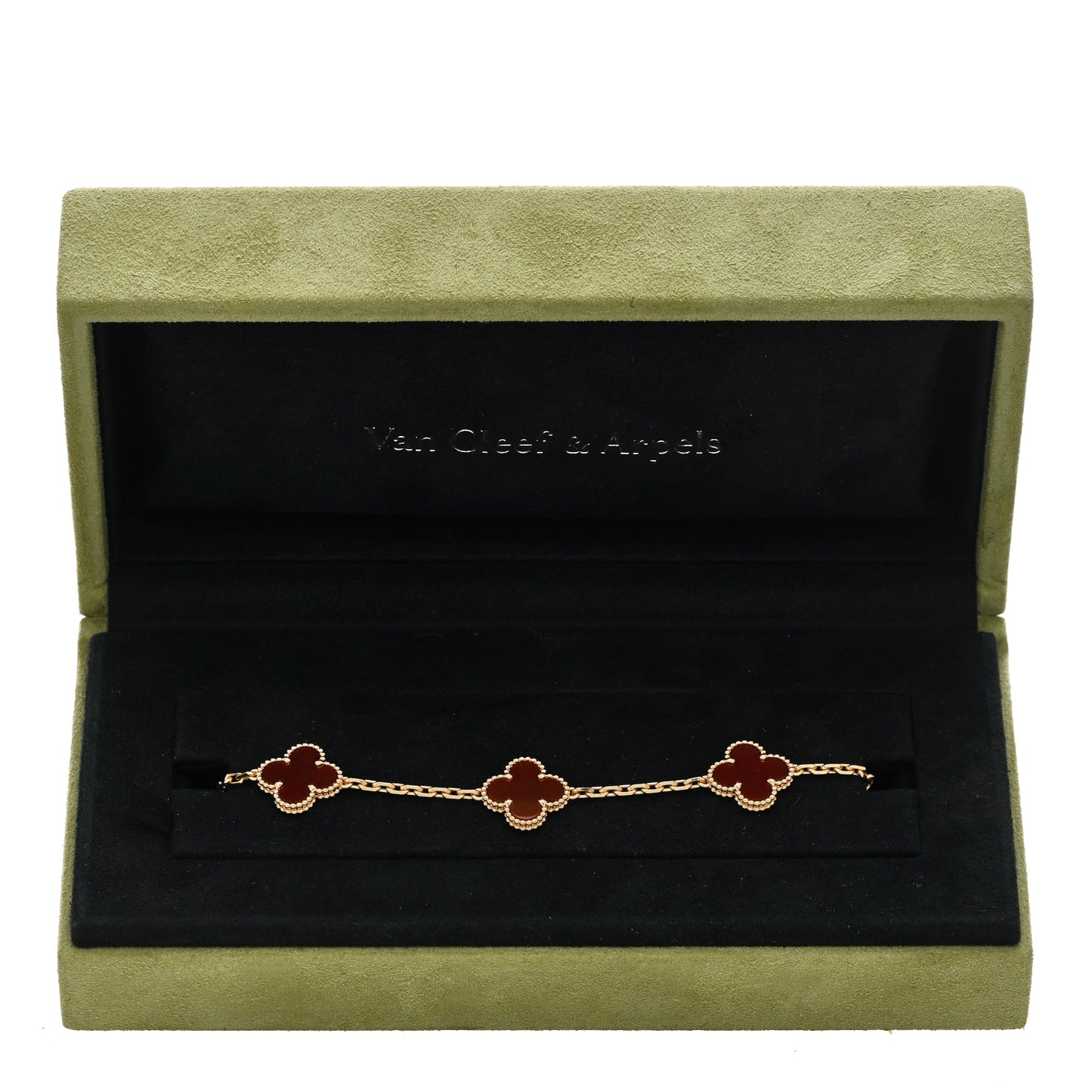 18K Yellow Gold Carnelian 5 Motifs Vintage Alhambra Bracelet