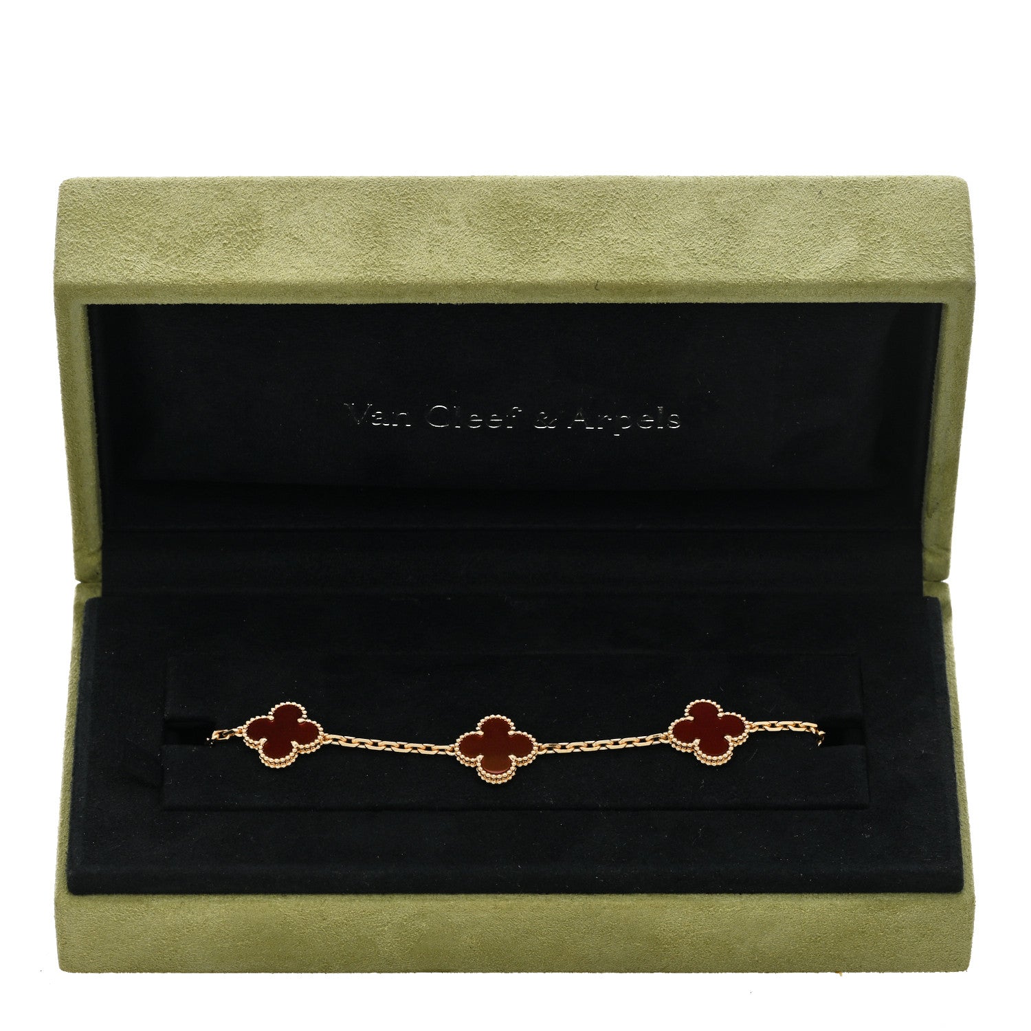 Van Cleef & Arpels 18K Yellow Gold Carnelian 5 Motifs Vintage Alhambra Bracelet 4 of 4