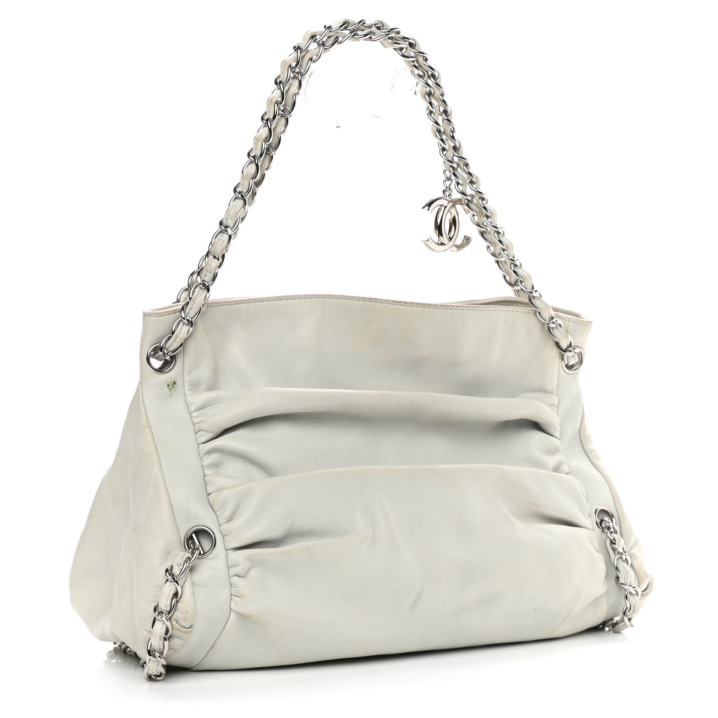 Lambskin Large Sharpei Shoulder Bag Grey