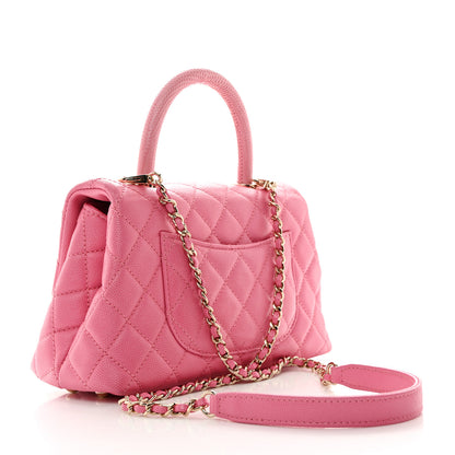 Chanel Caviar Lizard Embossed Quilted Mini Coco Handle Flap Pink 2 of 10