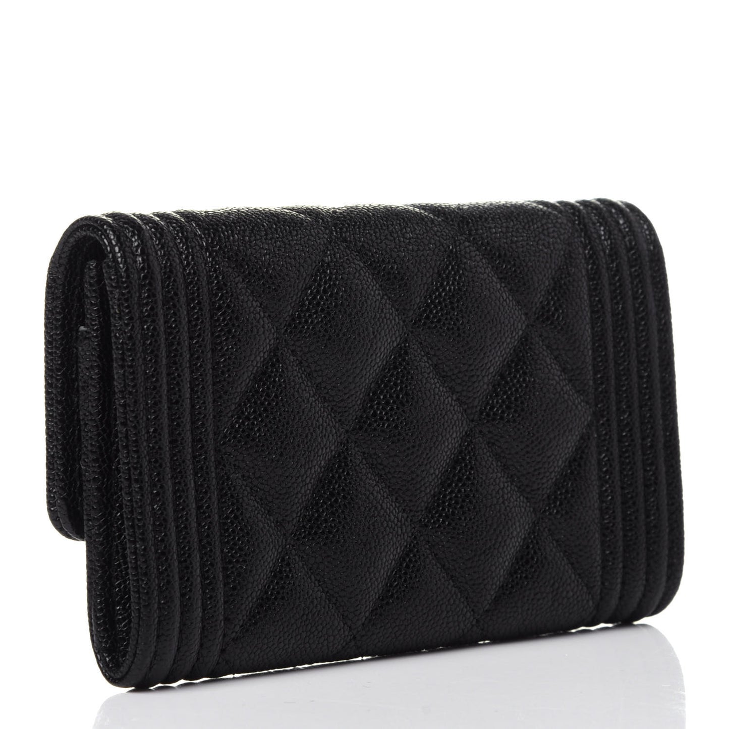 Caviar Quilted Boy Flap Card Holder Black
