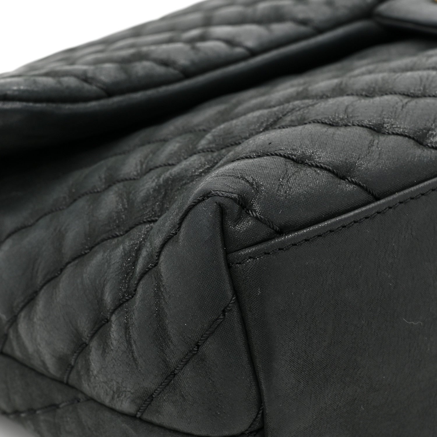 Chanel Iridescent Calfskin Surpique Chevron Large Flap Black 11 of 16