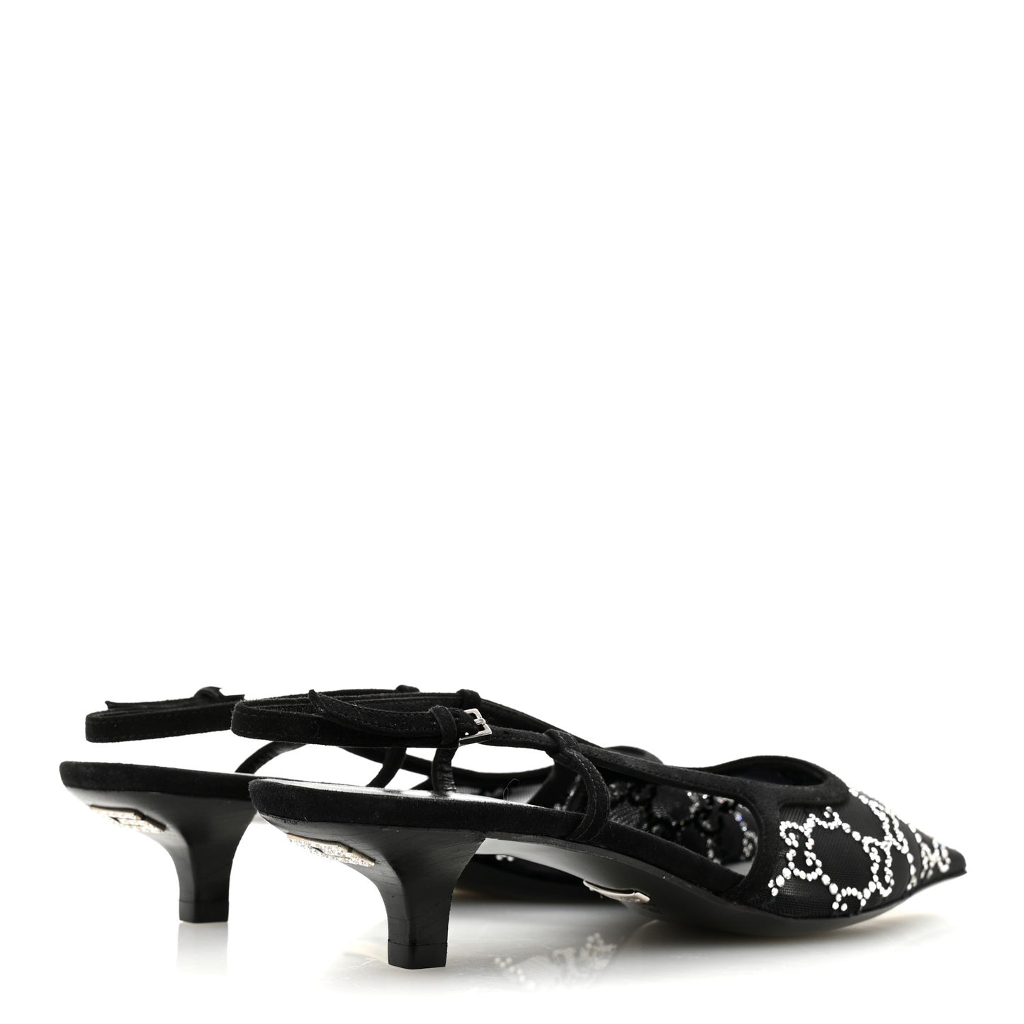 Tela Retino Kid Scamosciato Crystal GG Monogram Square G 35mm Slingback Pumps 37 Black