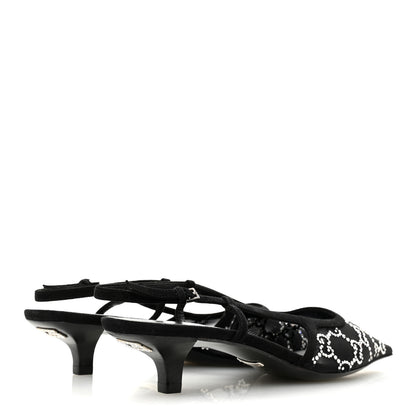 Gucci Tela Retino Kid Scamosciato Crystal GG Monogram Square G 35mm Slingback Pumps 37 Black 5 of 9