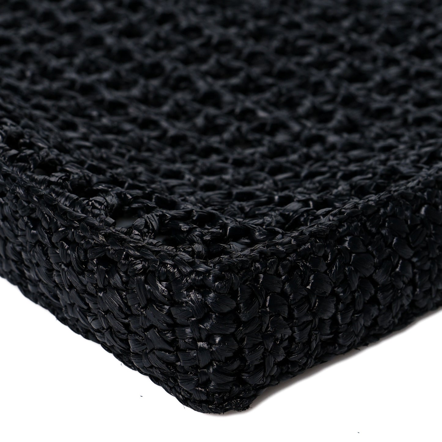 Yarn Raffia Effect Crochet Logo Embroidered Tote Bag Black