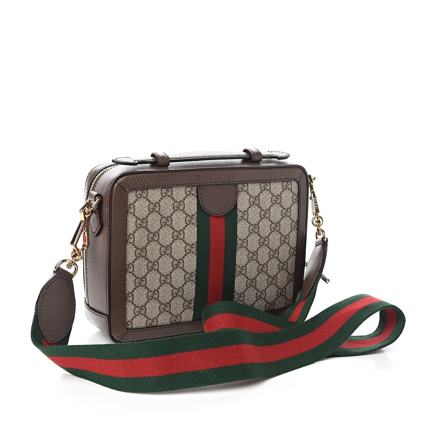 GG Supreme Monogram Web Small Ophidia Top Handle Shoulder Bag Brown
