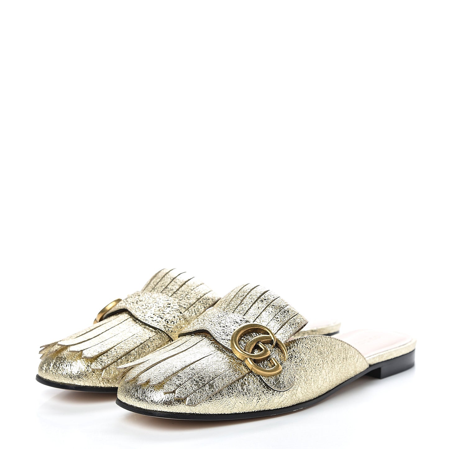 Galassia Womens GG Marmont Fringe Slippers 39.5 Platino