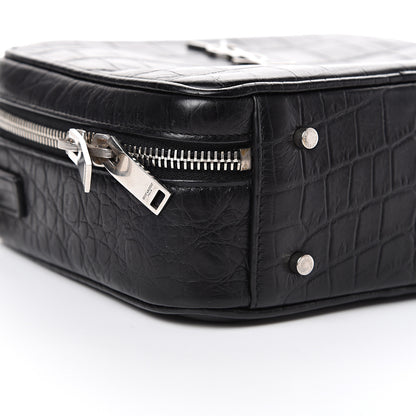 Saint Laurent Calfskin Crocodile Embossed Monogram Lunch Box Bag Black 11 of 15