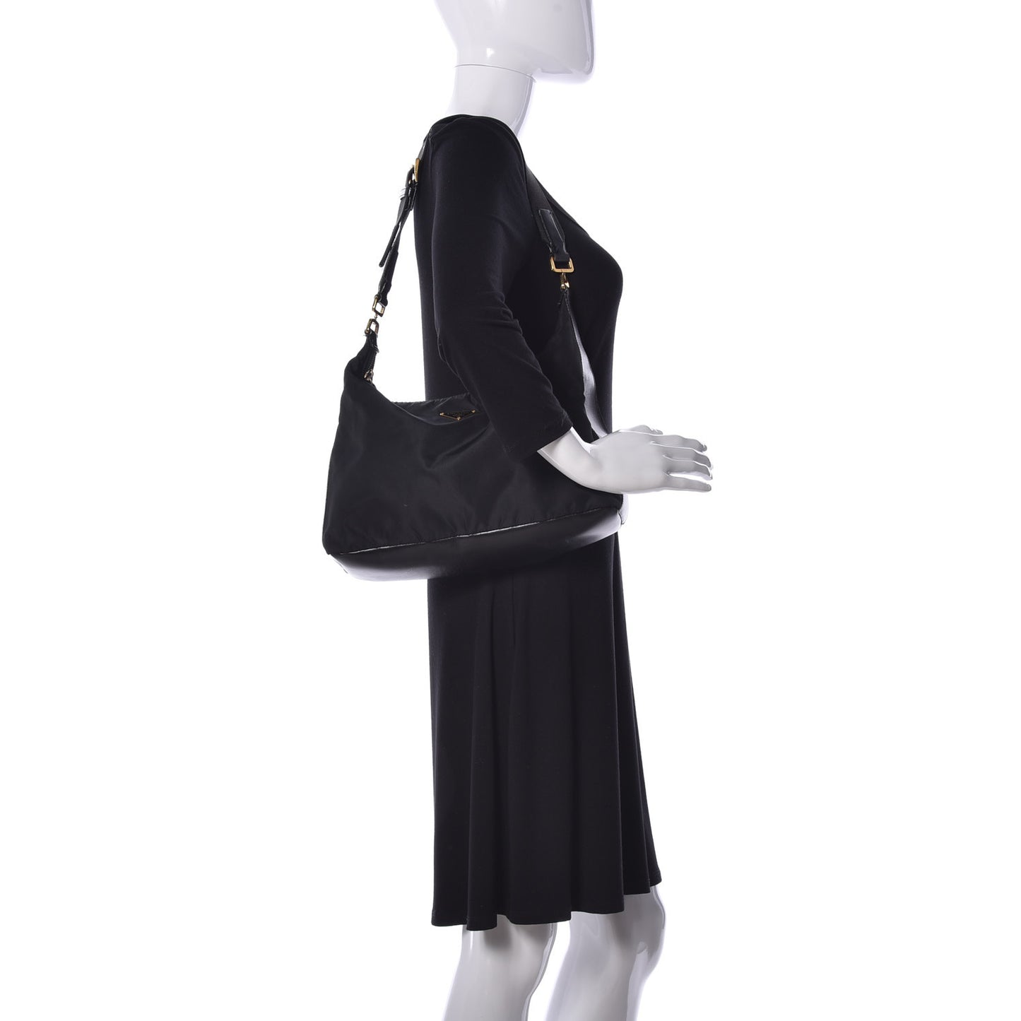 Tessuto Nylon Calfskin Hobo Black