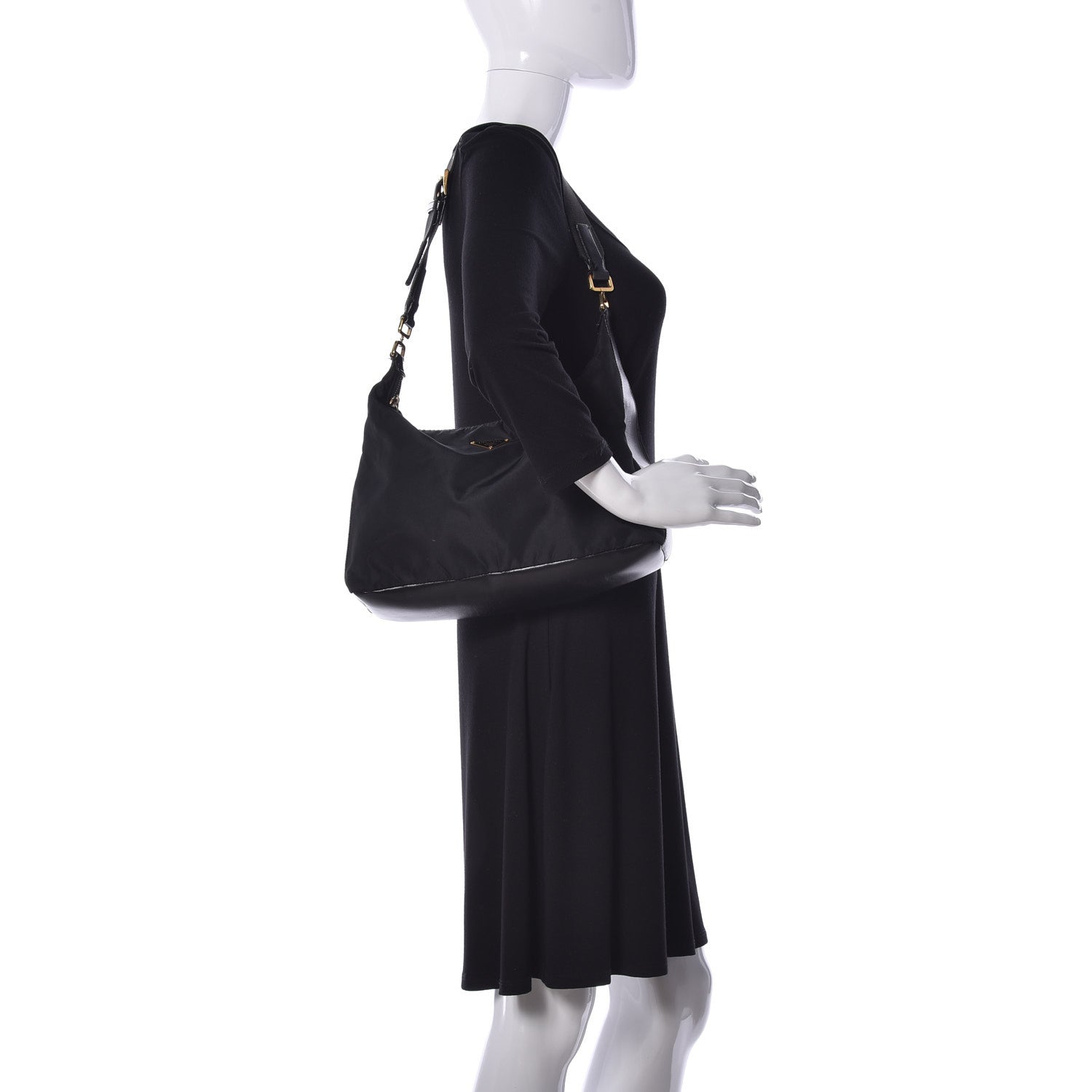 Prada Tessuto Nylon Calfskin Hobo Black 2 of 10