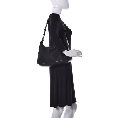 Prada Tessuto Nylon Calfskin Hobo Black 2 of 10