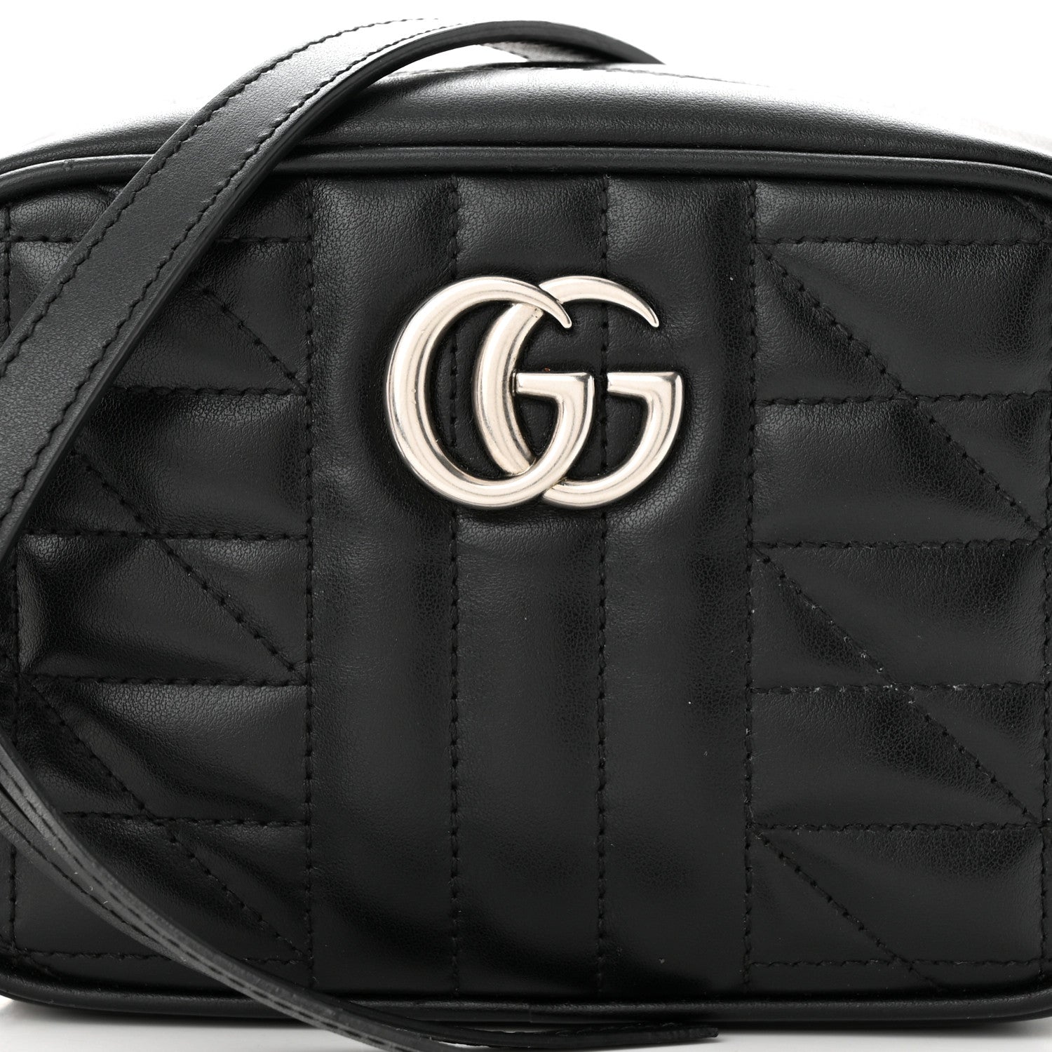 Gucci Calfskin Matelasse Aria Mini GG Marmont Chain Shoulder Bag Black 8 of 10