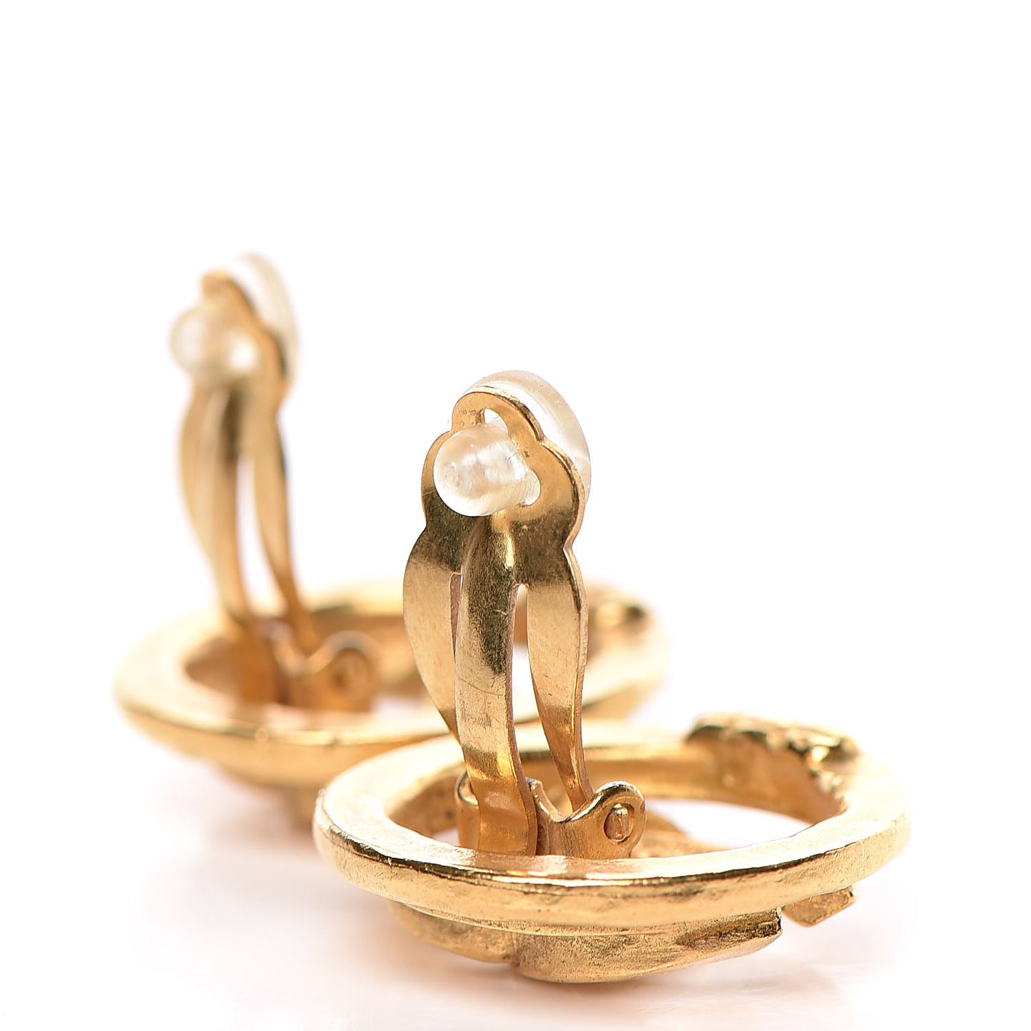 CC Button Clip On Earrings Gold