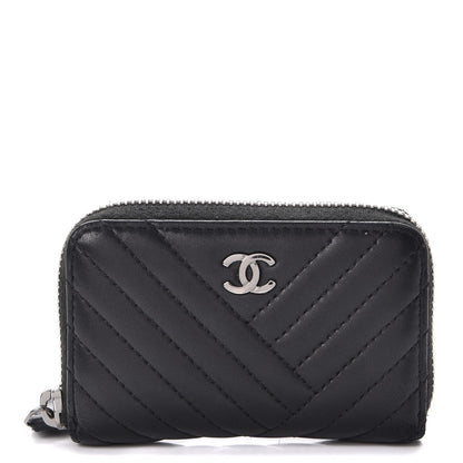 Chanel Lambskin Quilted Crossing Zip Around Coin Purse Black 1 of 10