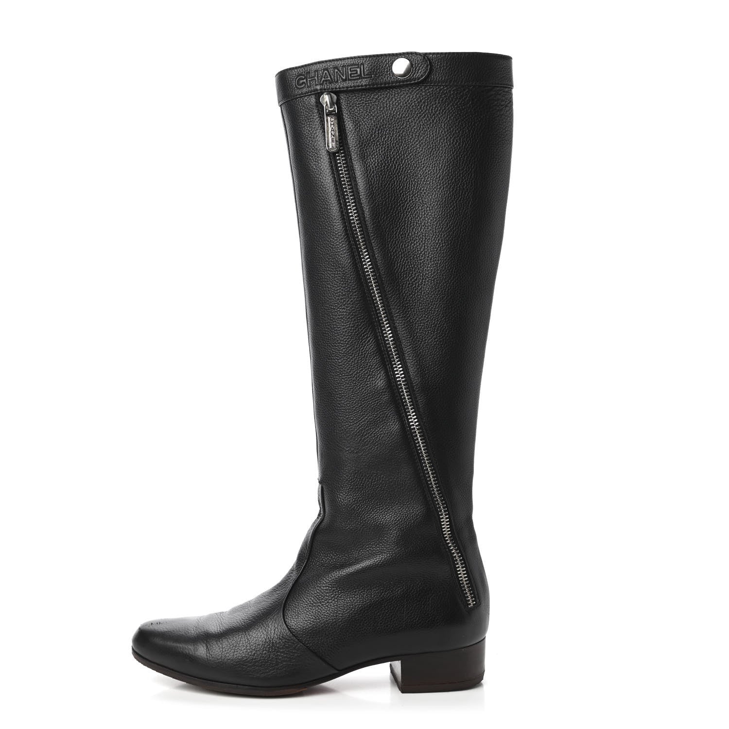 Chanel Grained Calfskin Zipper High Tall Boots 37.5 Black 1 of 8