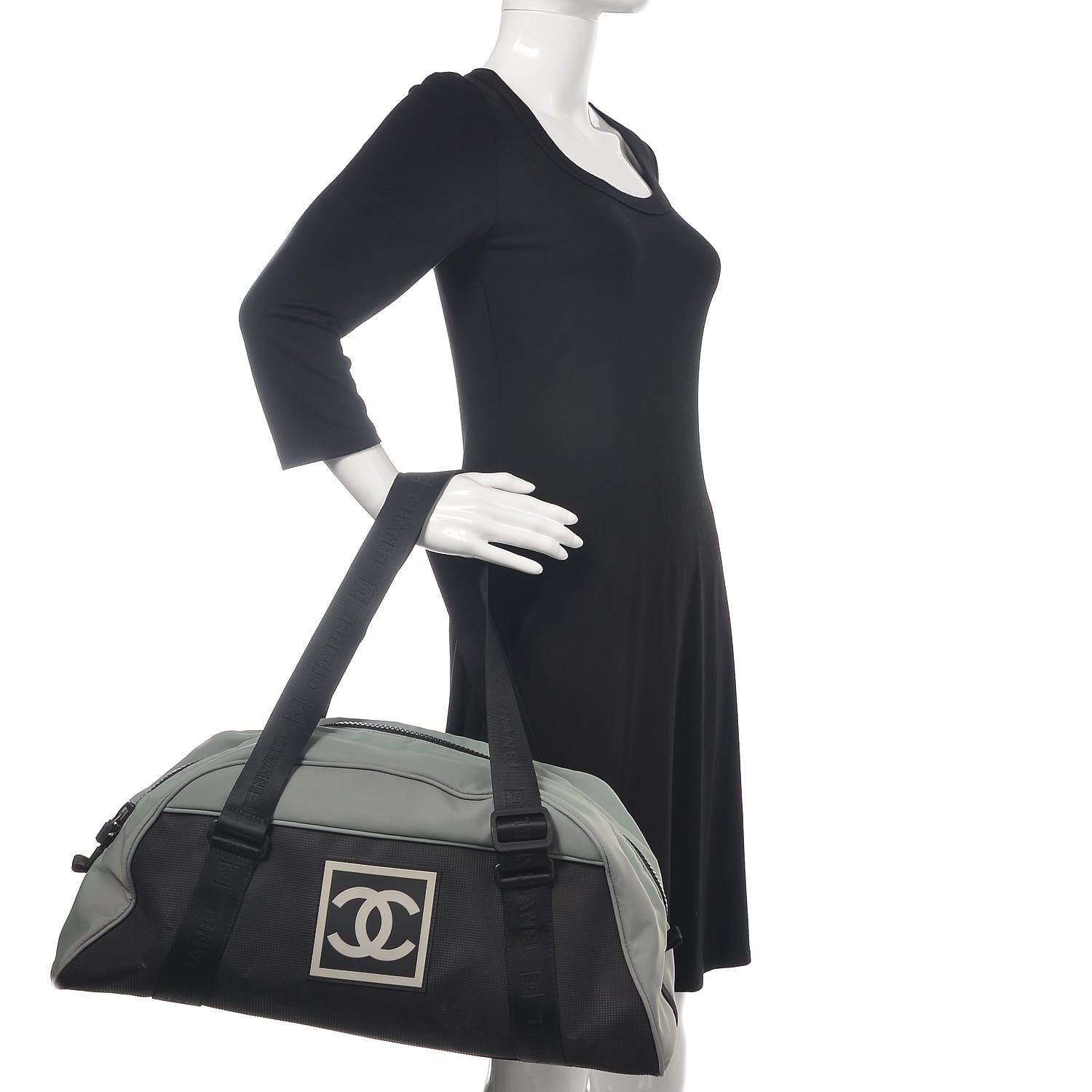 Chanel Nylon Sport Logo Duffel Black Blue 2 of 14