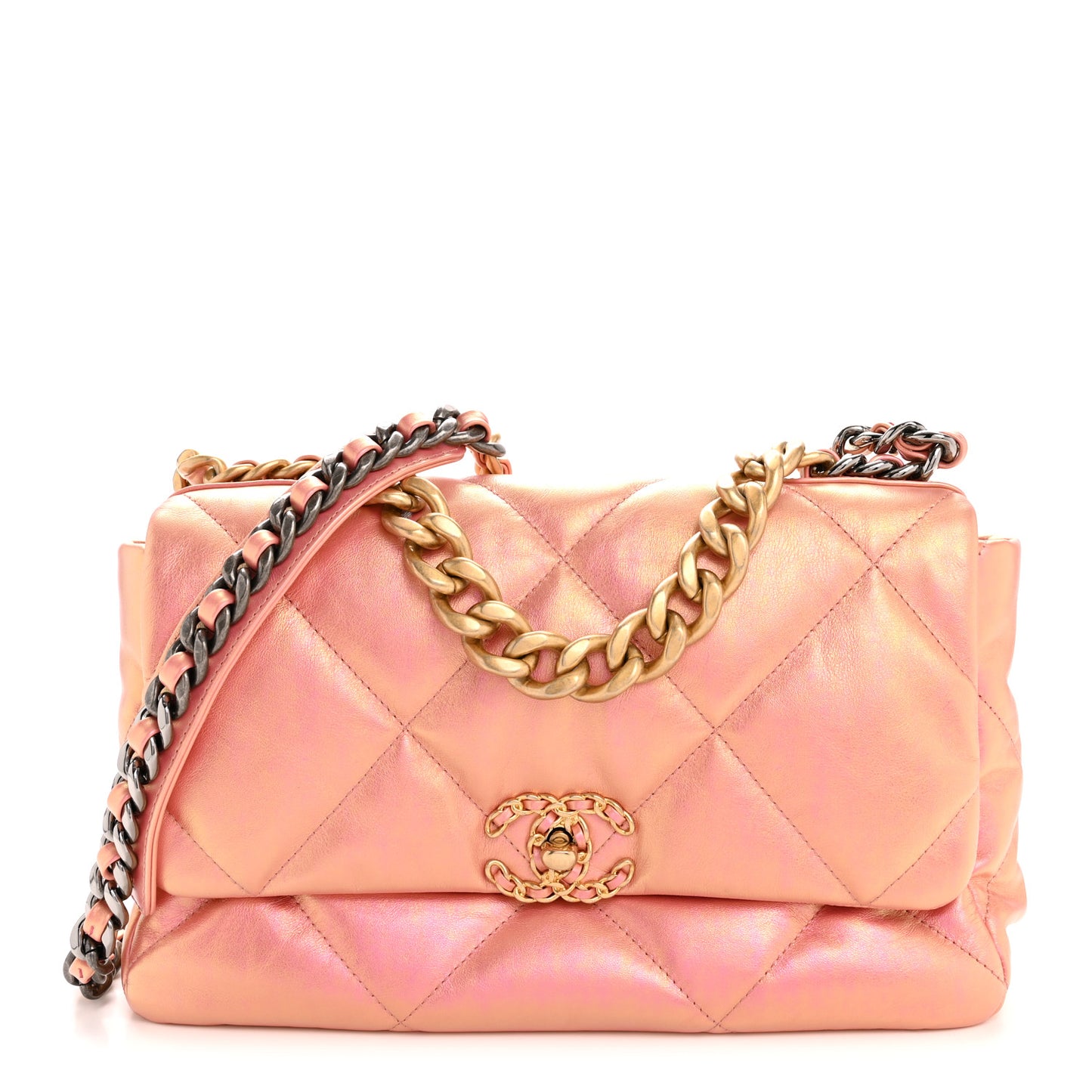 Iridescent Lambskin Quilted Large Chanel 19 Flap Pink