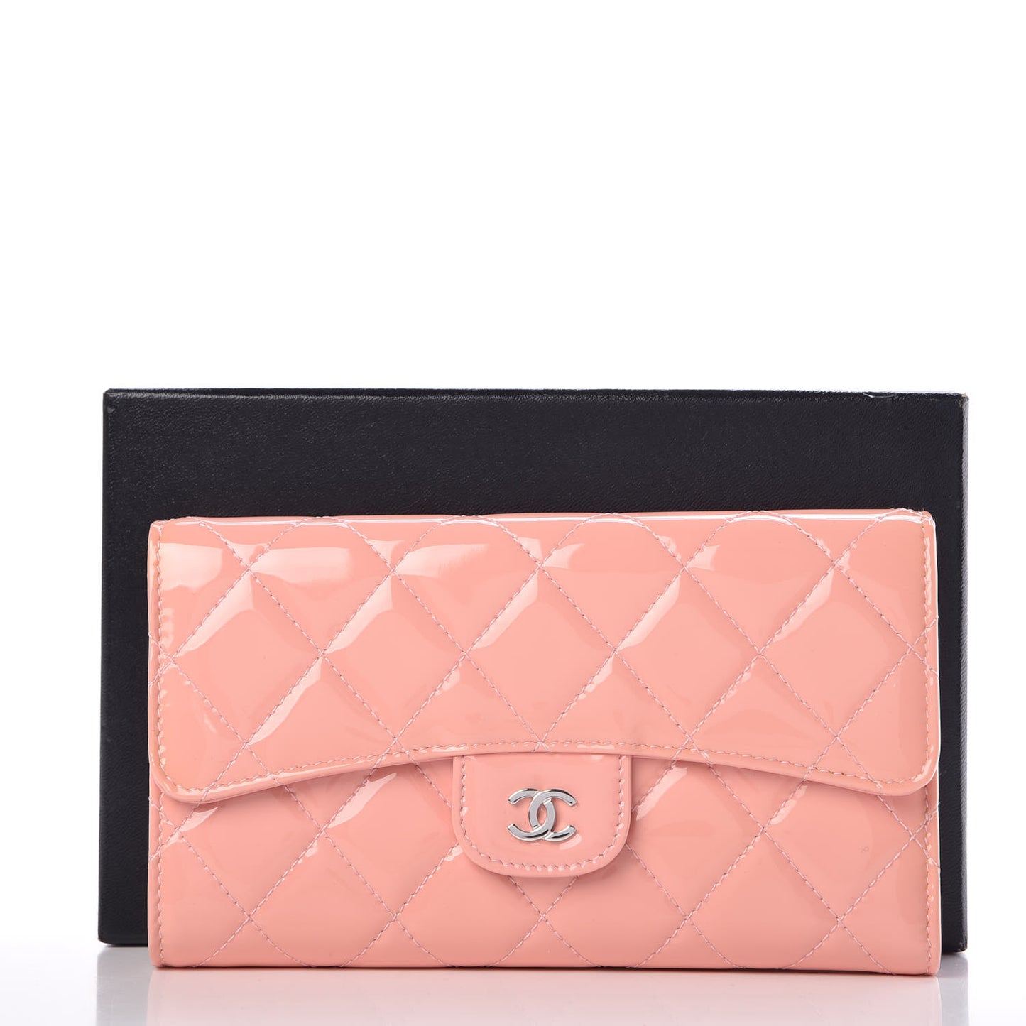 Patent Quilted Long Flap Wallet Pink