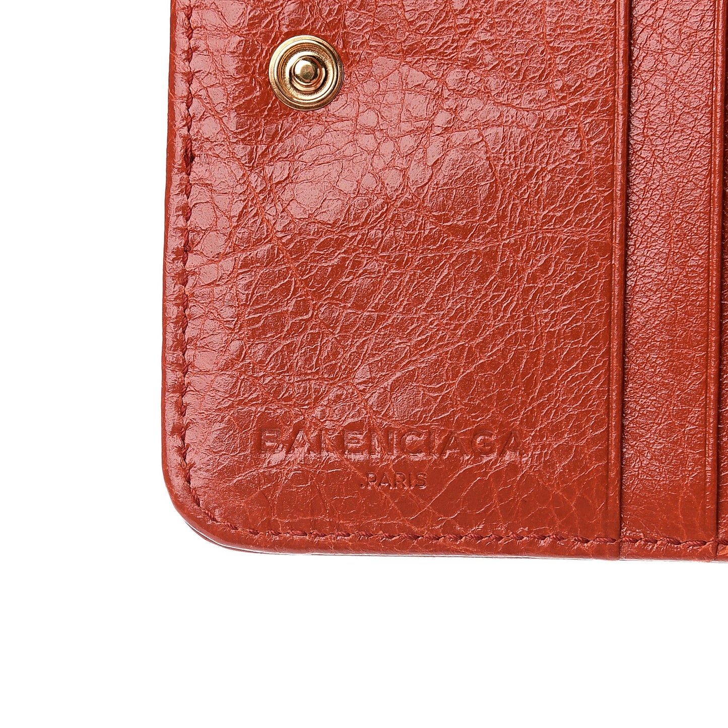 Agneau Giant 12 Gold Hardware Bill Fold Zip Wallet Rouge Ambre
