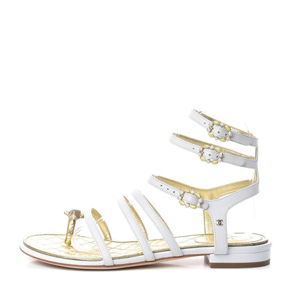 Chanel Lambskin Gripoix Flat Sandals 36.5 White 1 of 13
