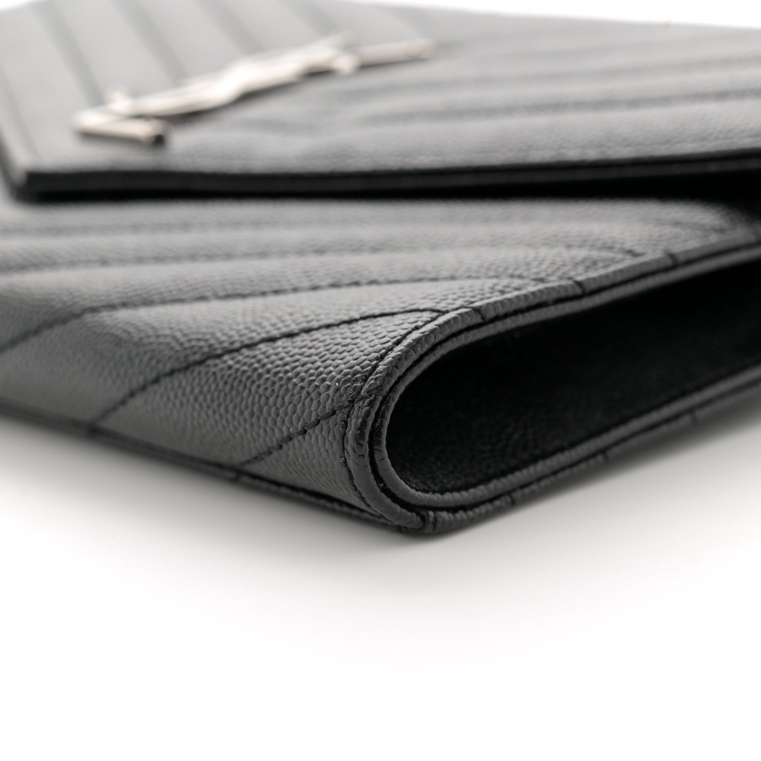 Saint Laurent Grain De Poudre Matelasse Chevron Monogram Envelope Clutch Black 10 of 12