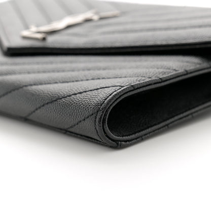 Saint Laurent Grain De Poudre Matelasse Chevron Monogram Envelope Clutch Black 10 of 12